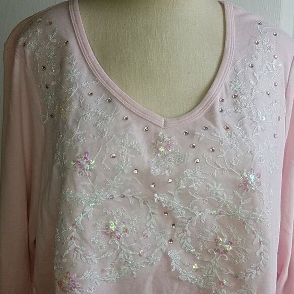 St John's Bay Pink Shirt Top Embellished Long Sleeve Women's WOMAN'S Extra Large - Picture 3 of 11